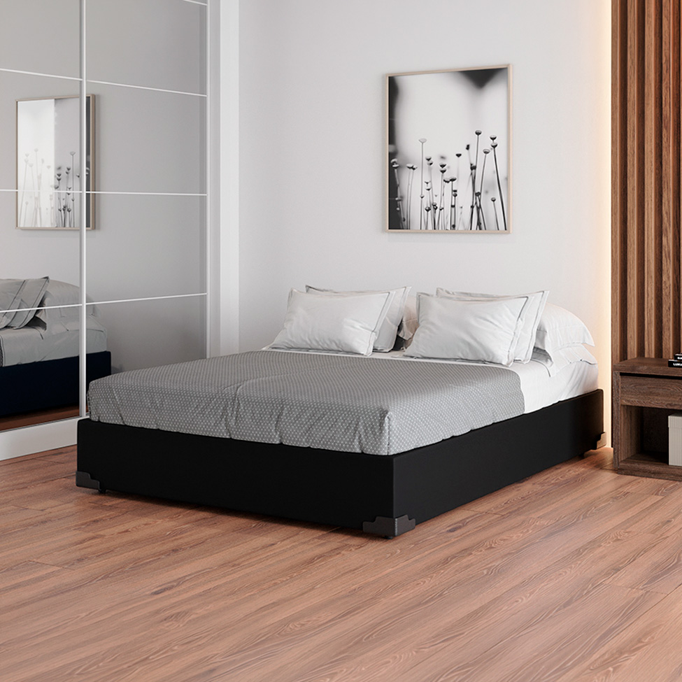 Cama Box Casal Joe Suede Preto com Colchão Guldi Mola Ensacada Original Firme (25x138x188) Azul e Branco