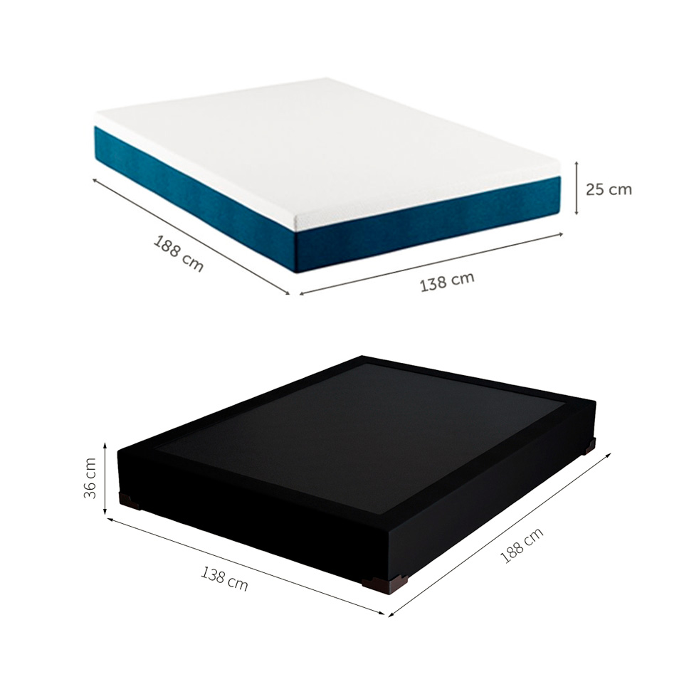 Cama Box Casal Joe Suede Preto com Colchão Guldi Mola Ensacada Original Firme (25x138x188) Azul e Branco