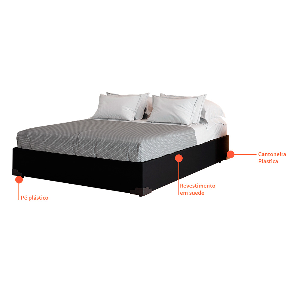 Cama Box Casal Joe Suede Preto com Colchão Guldi Mola Ensacada Original Macio (25x138x188) Azul e Branco