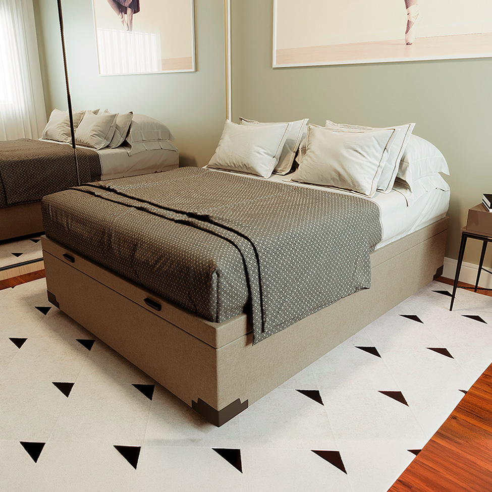 Cama Box Casal Martin Premium Linho Cru com Colchão Guldi Dream Mola Ensacada (30x138x188) Cinza e Branco