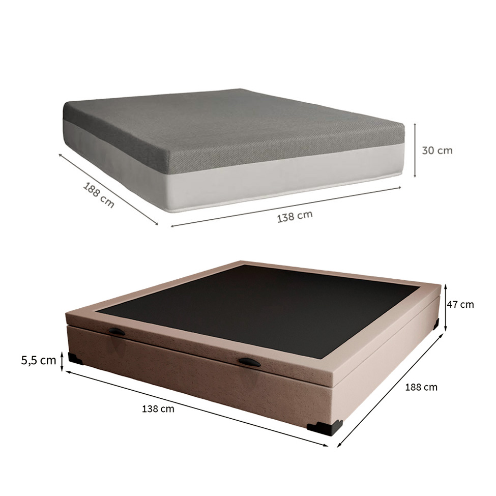 Cama Box Casal Martin Premium Linho Cru com Colchão Guldi Dream Mola Ensacada (30x138x188) Cinza e Branco