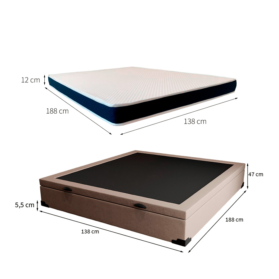 Cama Box Casal Martin Premium Linho Cru com Colchão Guldi Espuma D28 Duplo 12cm (12x138x188) Azul e Branco