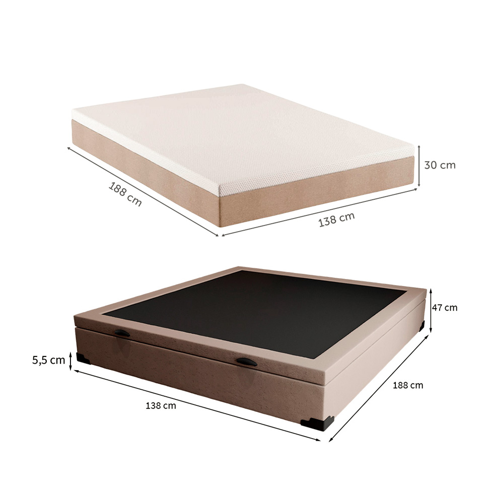 Cama Box Casal Martin Premium Linho Cru com Colchão Guldi Massageador Quântico Molas Ensacadas (30x138x188) Branco e Bege