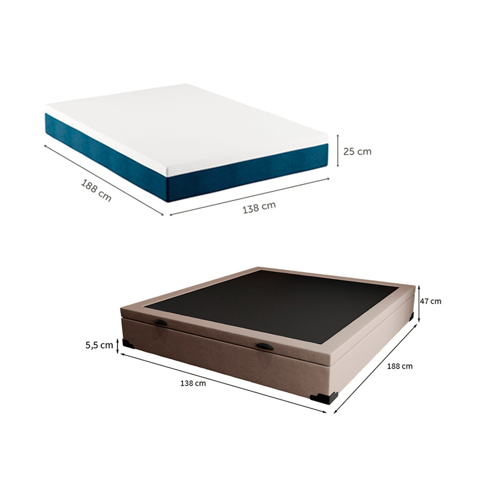Cama Box Casal Martin Premium Linho Cru com Colchão Guldi Mola Ensacada Guldi Original Firme (25x138x188) Azul e Branco