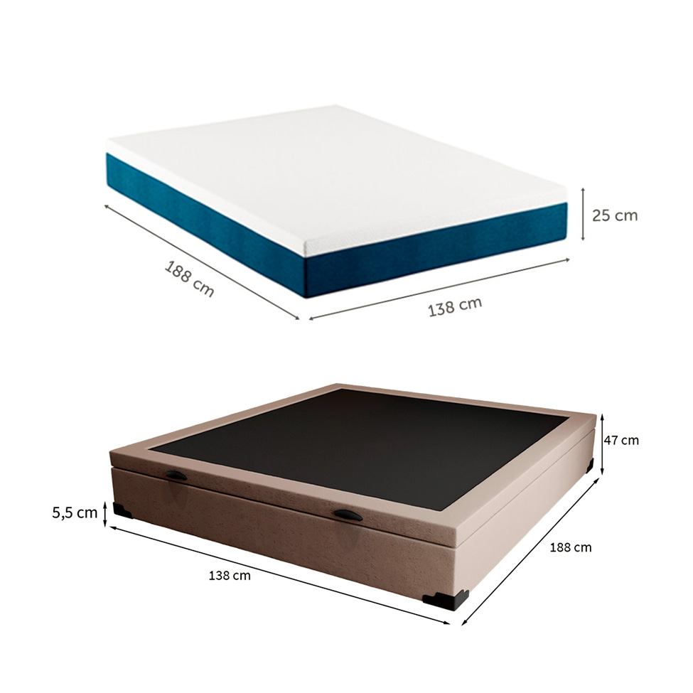 Cama Box Casal Martin Premium Linho Cru com Colchão Guldi Mola Ensacada Original Macio (25x138x188) Azul e Branco