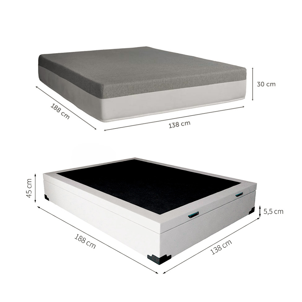 Cama Box Casal Martin Premium Revestimento Sintético Branco com Colchão Guldi Dream Mola Ensacada (30x138x188) Cinza e Branco