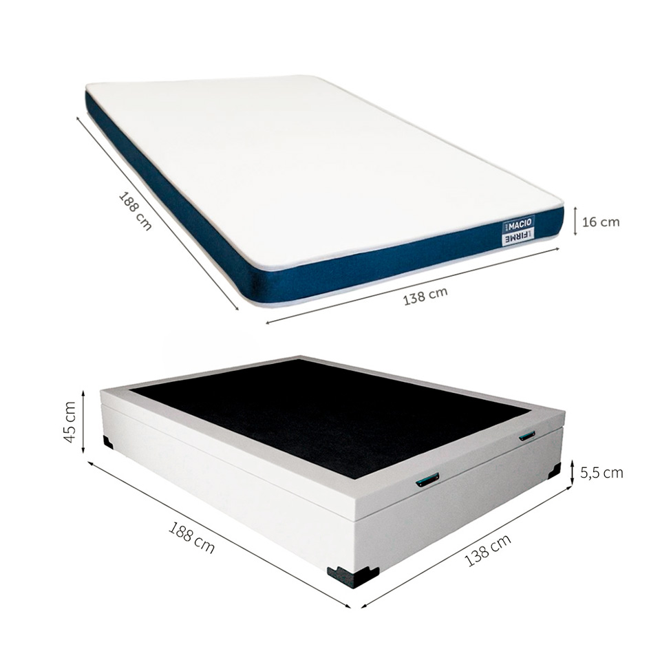Cama Box Casal Martin Premium Revestimento Sintético Branco com Colchão Guldi Duplo Plus D28 (16x138x188) Branco e Azul