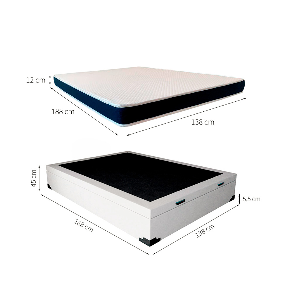 Cama Box Casal Martin Premium Revestimento Sintético Branco com Colchão Guldi Espuma D28 Duplo 12cm (12x138x188) Azul e Branco