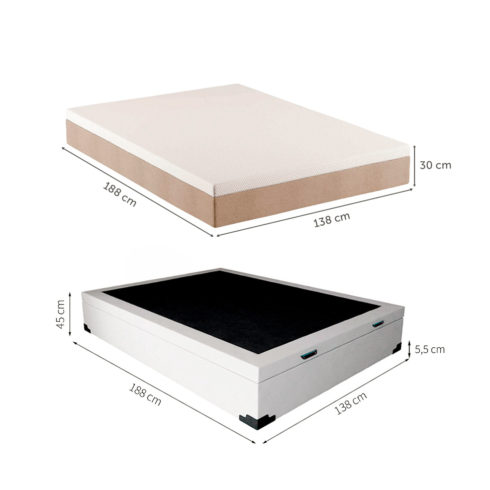 Cama Box Casal Martin Premium Revestimento Sintético Branco com Colchão Guldi Massageador Quântico Molas Ensacadas (30x138x188) Branco e Bege