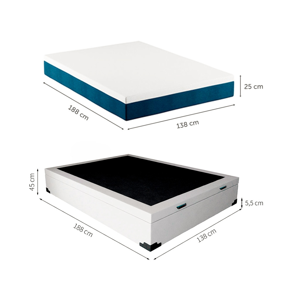 Cama Box Casal Martin Premium Revestimento Sintético Branco com Colchão Guldi Mola Ensacada Original Macio (25x138x198) Azul e Branco