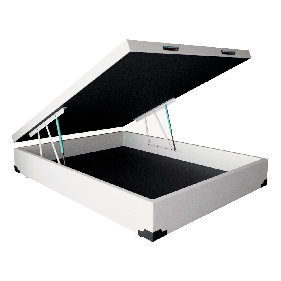 Cama Box Casal Martin Premium Revestimento Sintético Branco com Colchão Guldi Mola Ensacada Original Macio (25x138x198) Azul e Branco