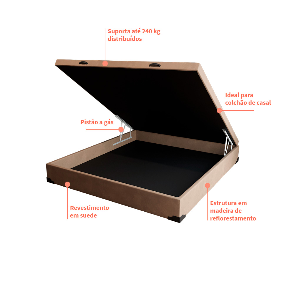 Cama Box Casal Martin Premium Suede Bege com Colchão Guldi Massageador Quântico Molas Ensacadas (30x138x188) Branco e Bege