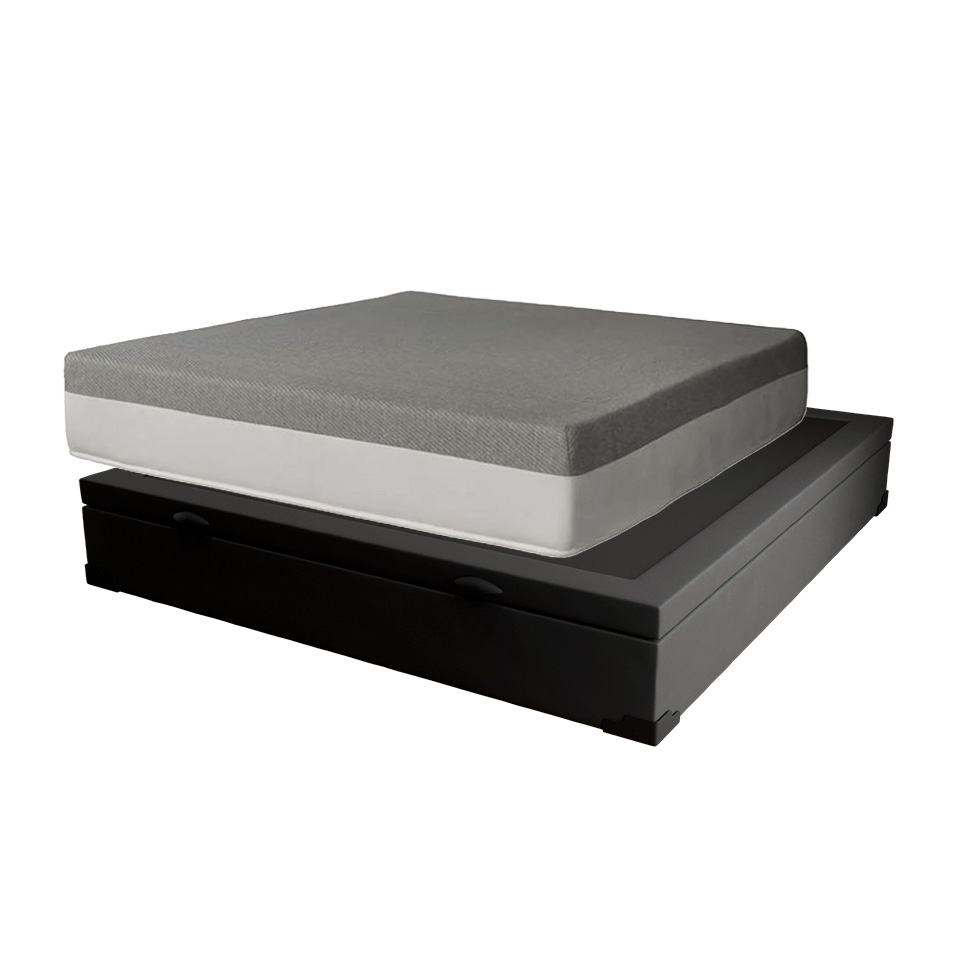 Cama Box Casal Martin Premium Suede Preto com Colchão Guldi Dream Mola Ensacada (30x138x188) Cinza e Branco