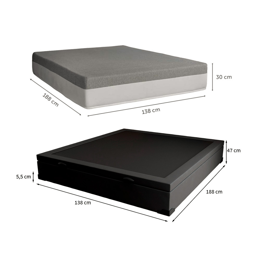 Cama Box Casal Martin Premium Suede Preto com Colchão Guldi Dream Mola Ensacada (30x138x188) Cinza e Branco