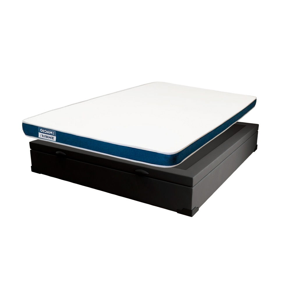 Cama Box Casal Martin Premium Suede Preto com Colchão Guldi Duplo Plus D28 (16x138x188) Branco e Azul
