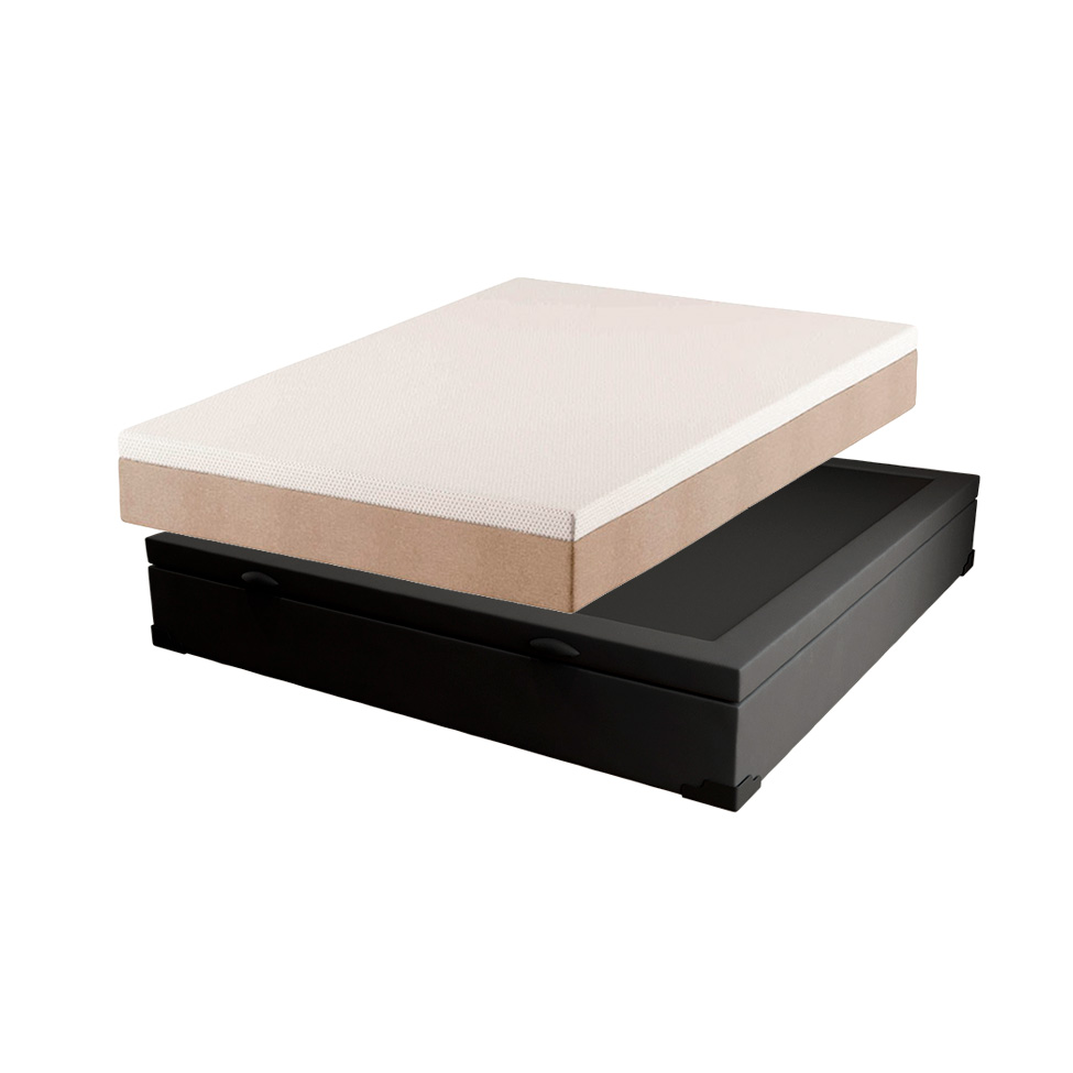 Cama Box Casal Martin Premium Suede Preto com Colchão Guldi Massageador Quântico Molas Ensacadas (30x138x188) Branco e Bege