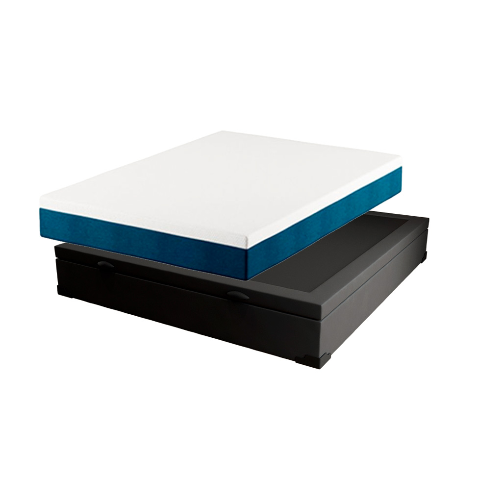 Cama Box Casal Martin Premium Suede Preto com Colchão Guldi Mola Ensacada Original Firme (25x138x188) Azul e Branco