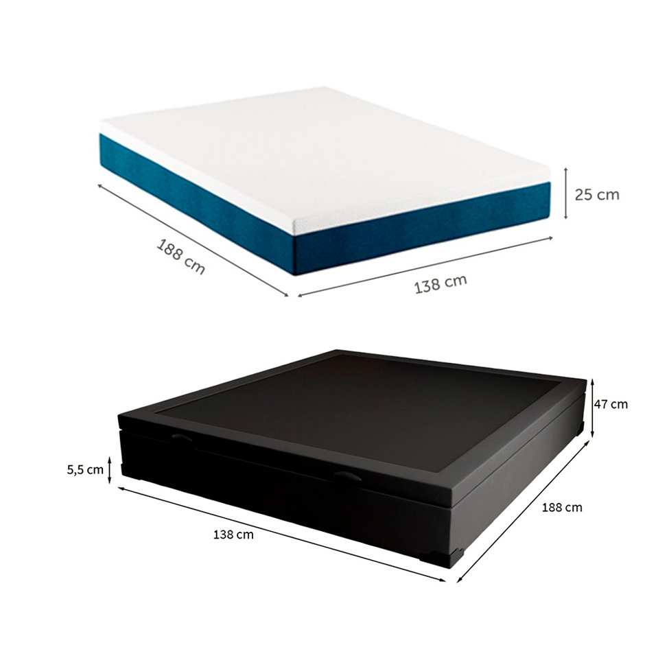 Cama Box Casal Martin Premium Suede Preto com Colchão Guldi Mola Ensacada Original Firme (25x138x188) Azul e Branco