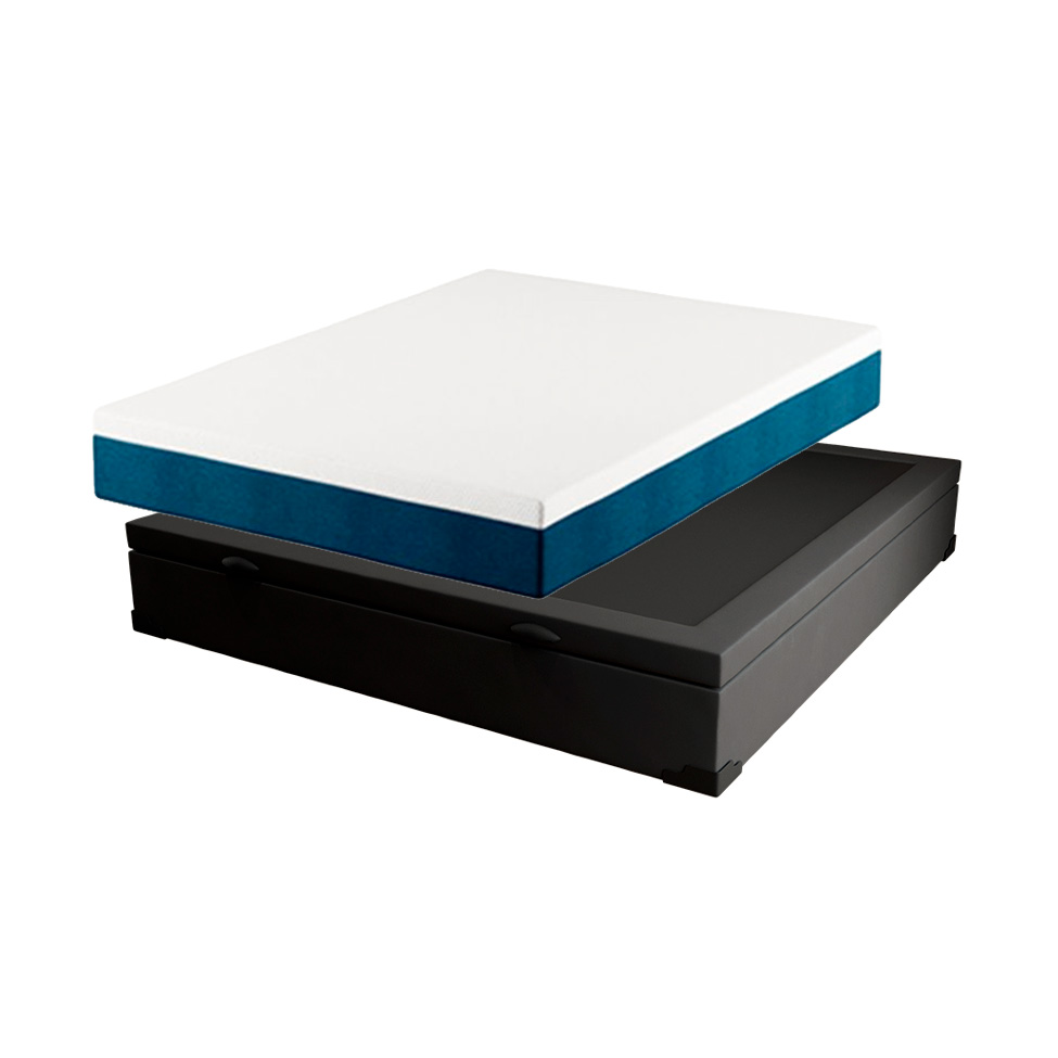 Cama Box Casal Martin Premium Suede Preto com Colchão Guldi Mola Ensacada Original Macio (25x138x188) Azul e Branco