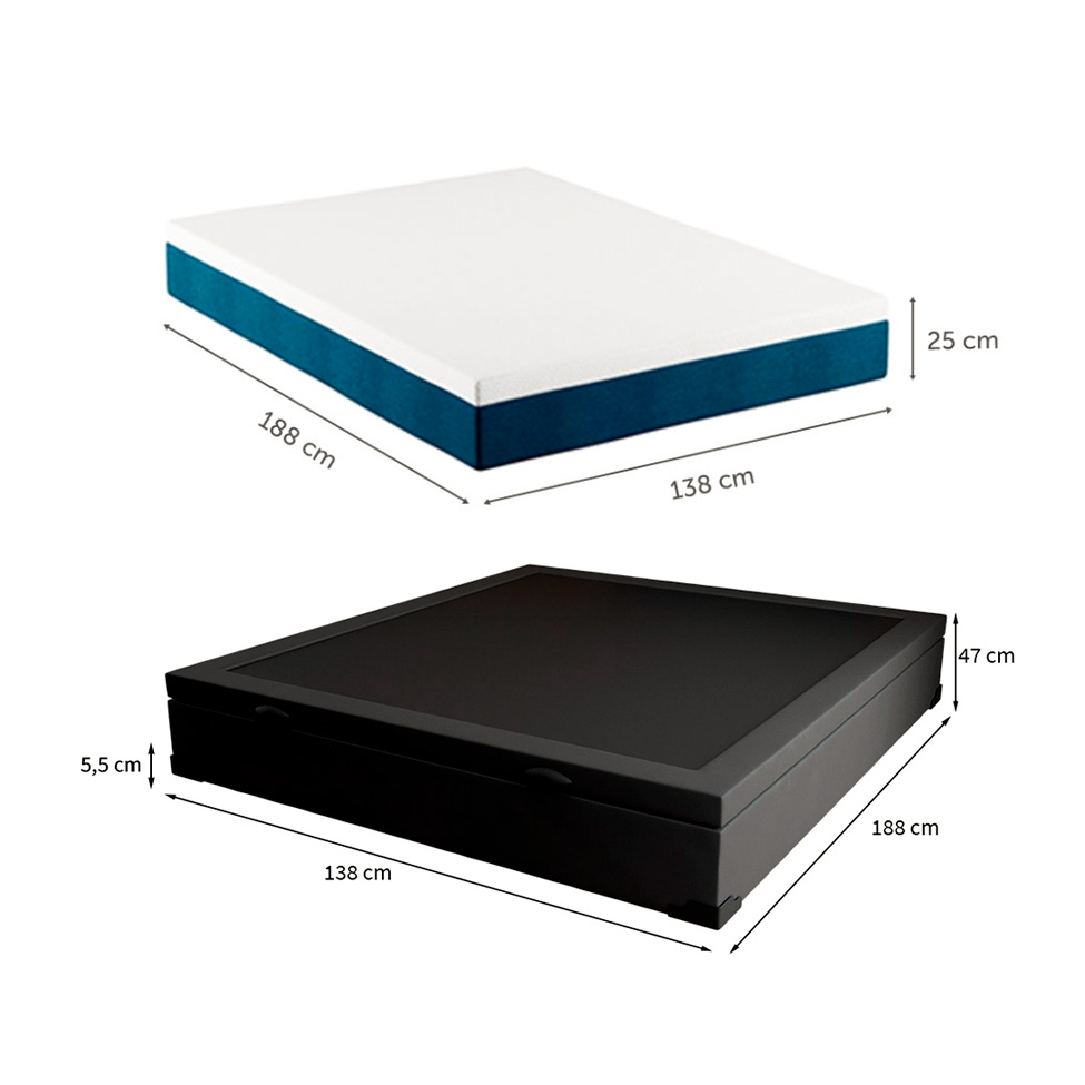 Cama Box Casal Martin Premium Suede Preto com Colchão Guldi Mola Ensacada Original Macio (25x138x188) Azul e Branco