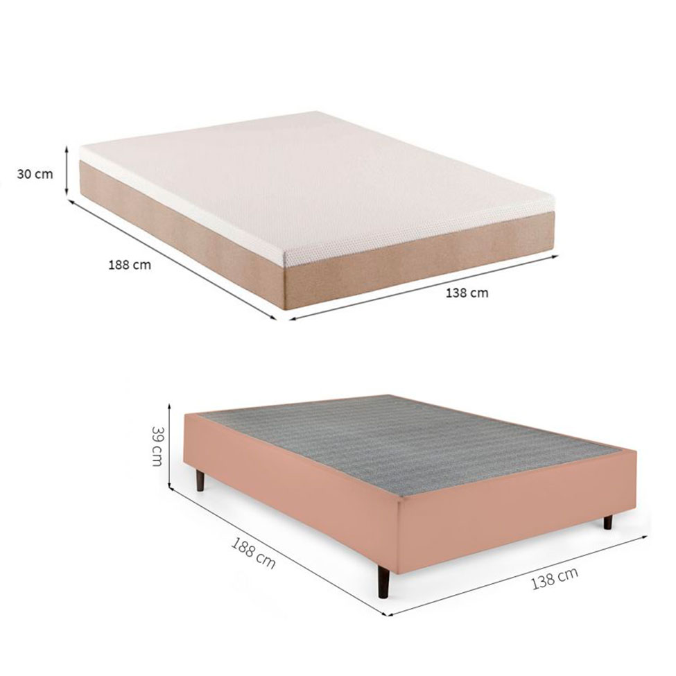 Cama Box Casal com Colchão Guldi Comfort com Massageador Quântico Molas Ensacadas (30x138x188) Bege e Branco