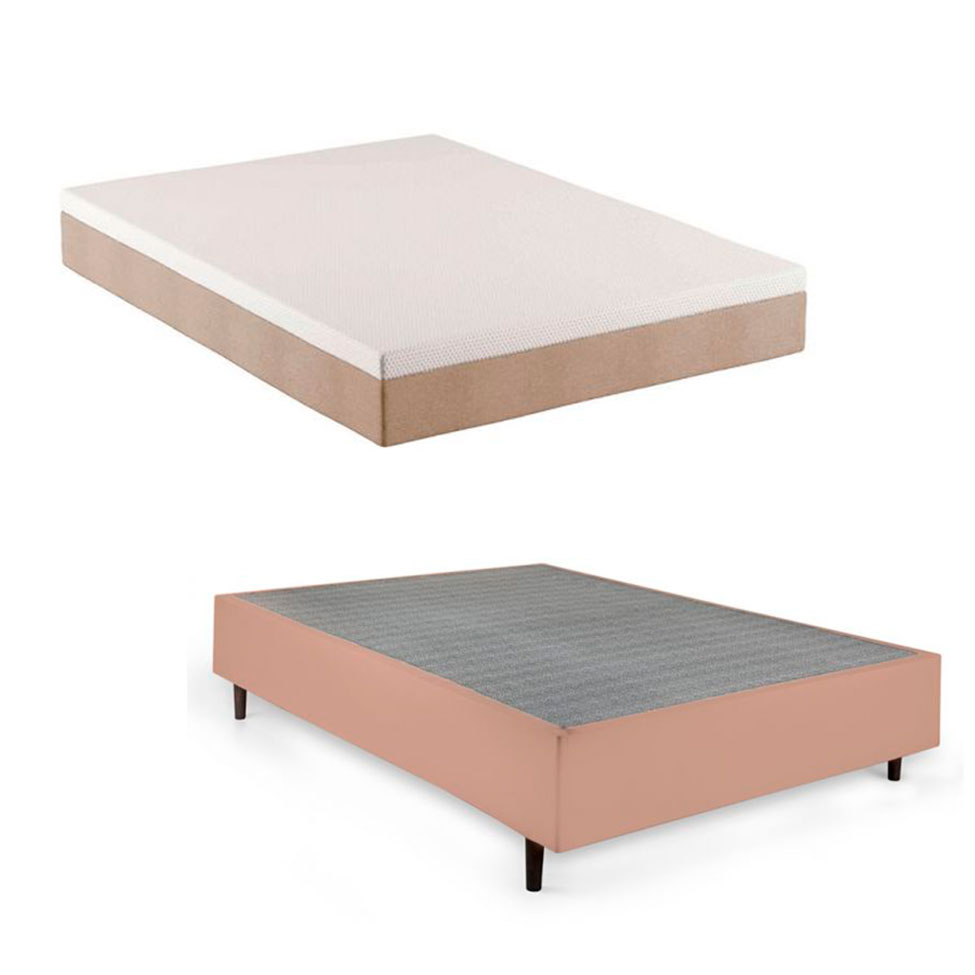 Cama Box Casal com Colchão Guldi Comfort com Massageador Quântico Molas Ensacadas (30x138x188) Bege e Branco