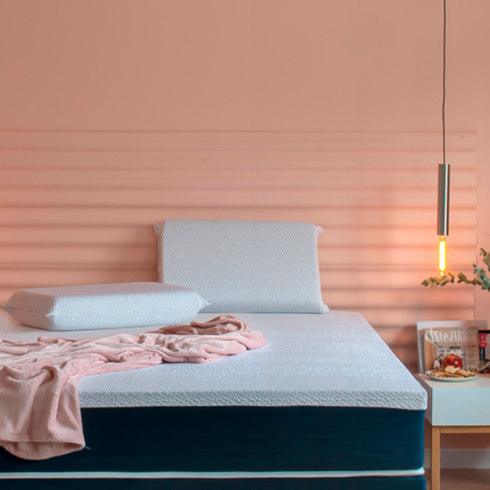 Cama Box Casal com Colchão Mola Ensacada Firme Guldi Natural e Azul