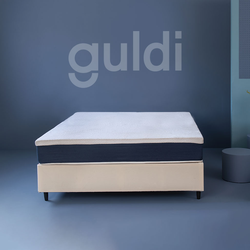 Cama Box Casal com Colchão Mola Ensacada Macio Guldi Natural e Azul