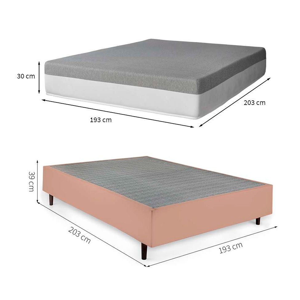 Cama Box King Bege com Colchão Guldi Dream Mola Ensacada (30x193x203) Cinza e Branco