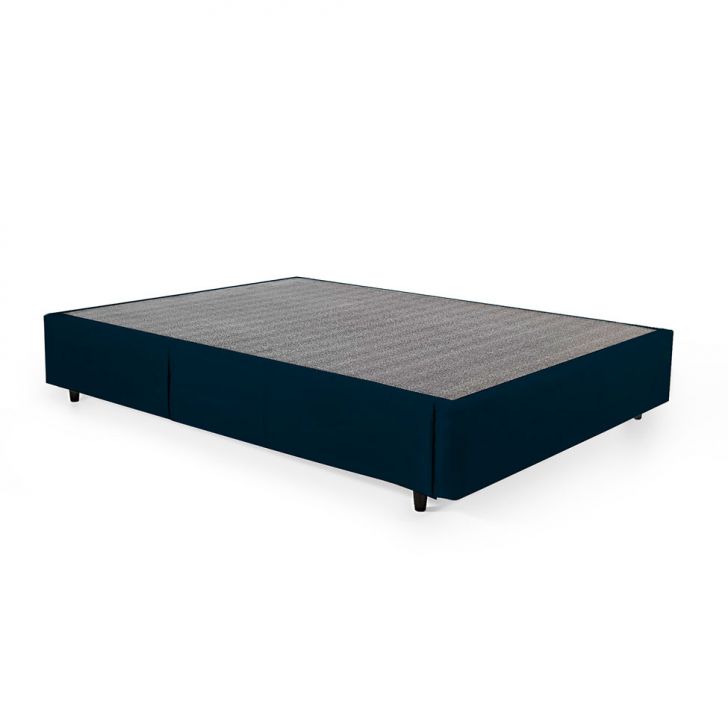Cama Box King Com Guarda Objetos Azul com Colchão Guldi Dream Mola Ensacada (30x193x203) e 2 Travesseiros Guldi Dream Branco e Azul