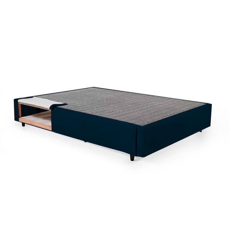 Cama Box King Com Guarda Objetos Azul com Colchão Guldi Dream Mola Ensacada (30x193x203) e 2 Travesseiros Guldi Dream Branco e Azul