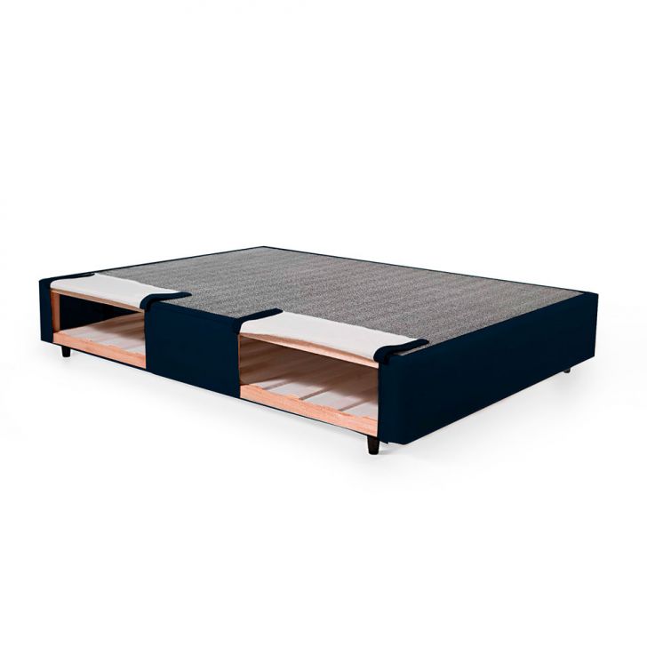 Cama Box King Com Guarda Objetos Azul com Colchão Guldi Dream Mola Ensacada (30x193x203) e 2 Travesseiros Guldi Dream Branco e Azul