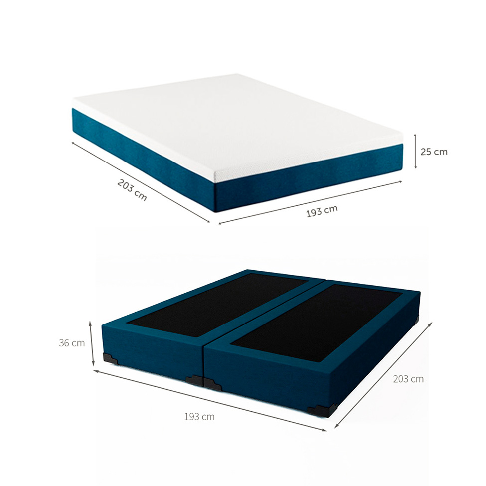 Cama Box King Joe Linho Azul Marinho com Colchão Guldi Mola Ensacada Original Macio (25x193x203) Azul e Branco