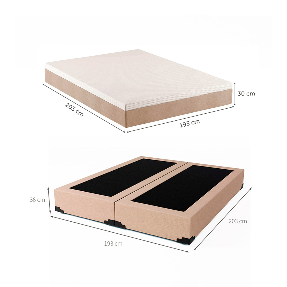 Cama Box King Joe Linho Bege com Colchão Guldi Massageador Quântico Molas Ensacadas (30x193x203) Branco e Bege