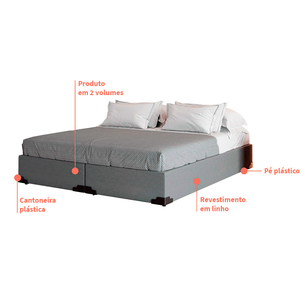 Cama Box King Joe Linho Cinza com Colchão Guldi Dream Mola Ensacada (30x193x203) Cinza e Branco