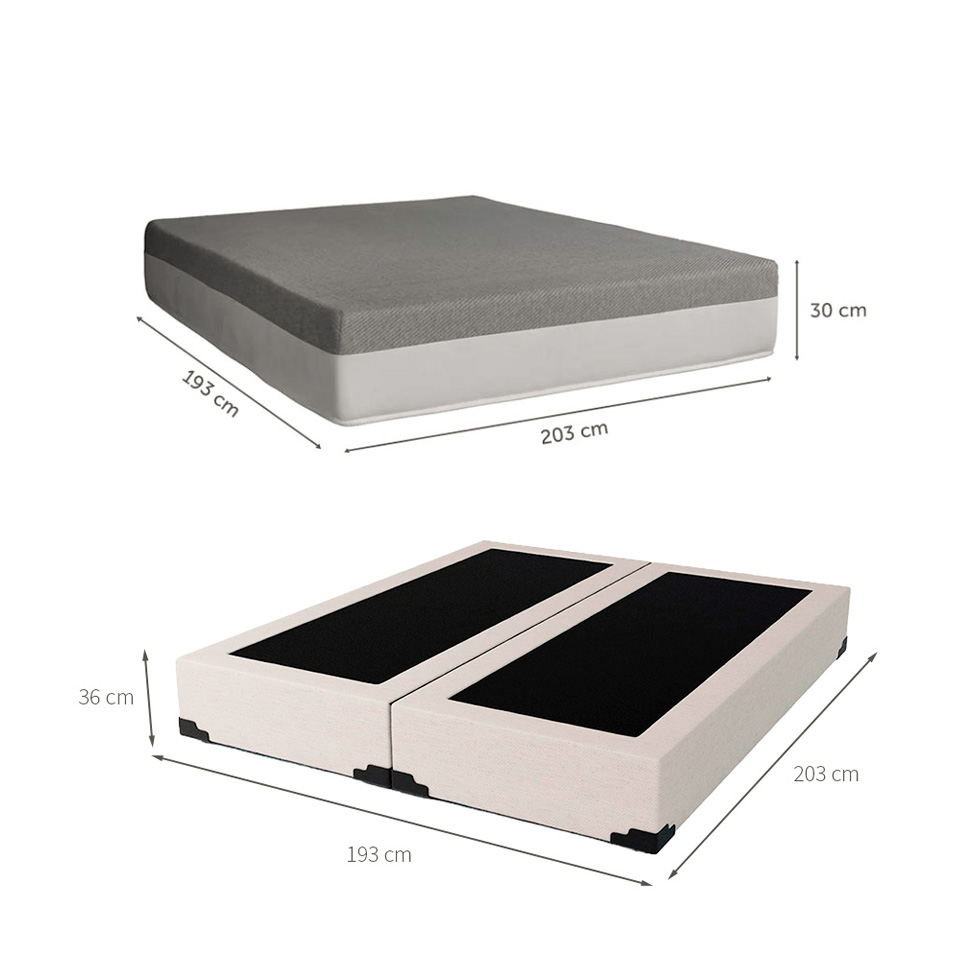 Cama Box King Joe Linho Cru com Colchão Guldi Dream Mola Ensacada (30x193x203) Cinza e Branco