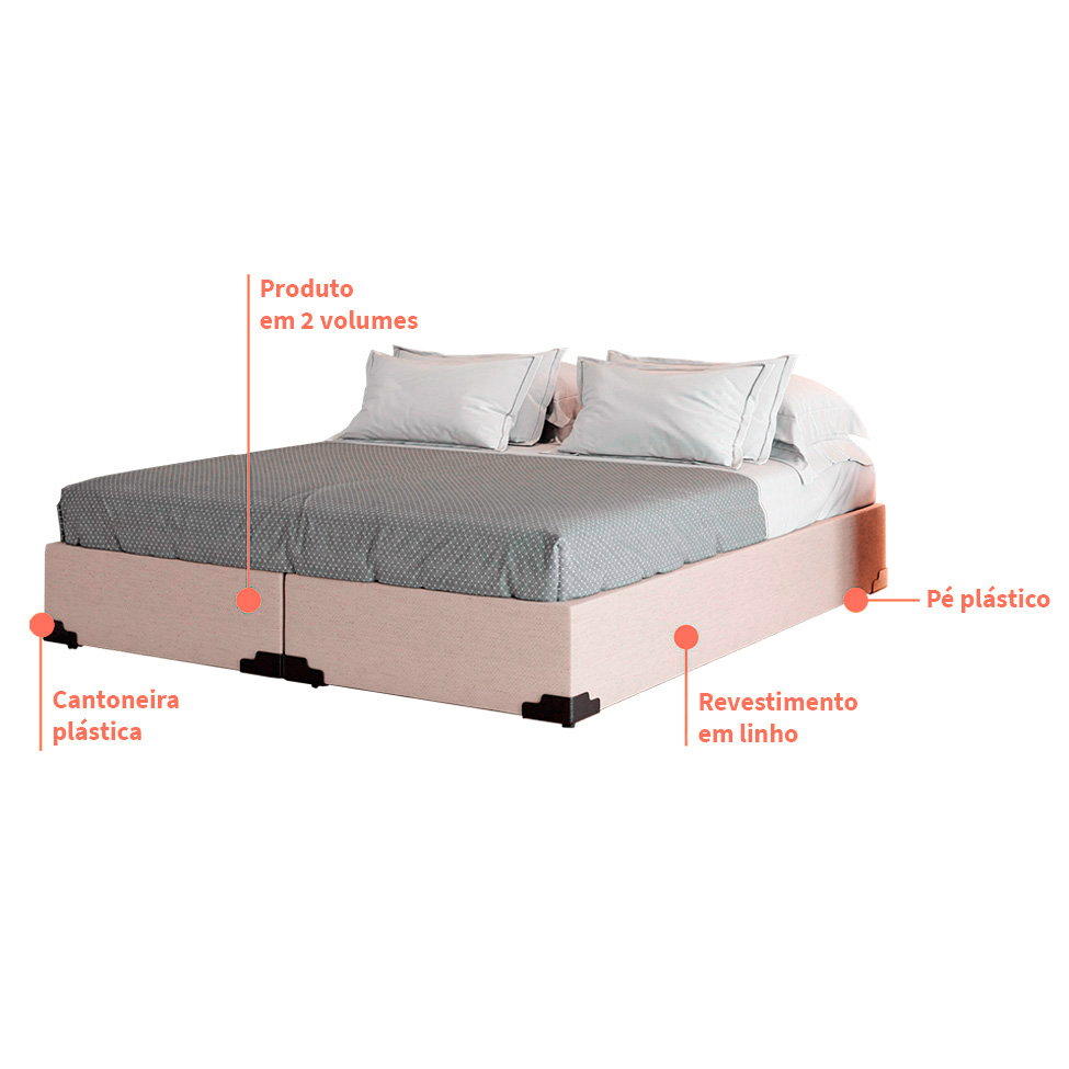 Cama Box King Joe Linho Cru com Colchão Guldi Duplo Plus D28 (16x193x203) Branco e Azul