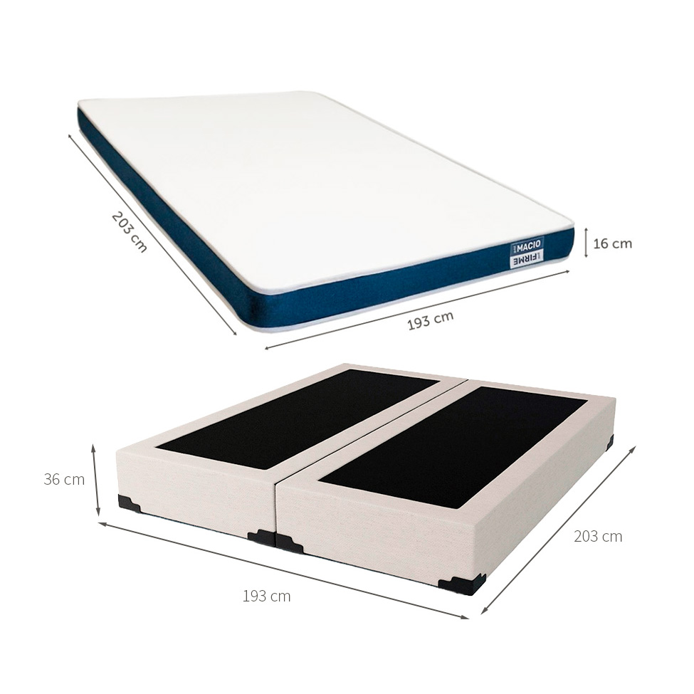 Cama Box King Joe Linho Cru com Colchão Guldi Duplo Plus D28 (16x193x203) Branco e Azul