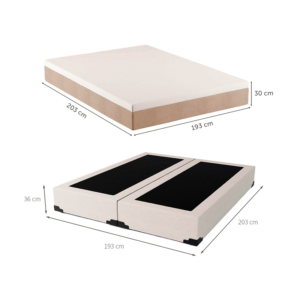 Cama Box King Joe Linho Cru com Colchão Guldi Massageador Quântico Molas Ensacadas (30x193x203) Branco e Bege