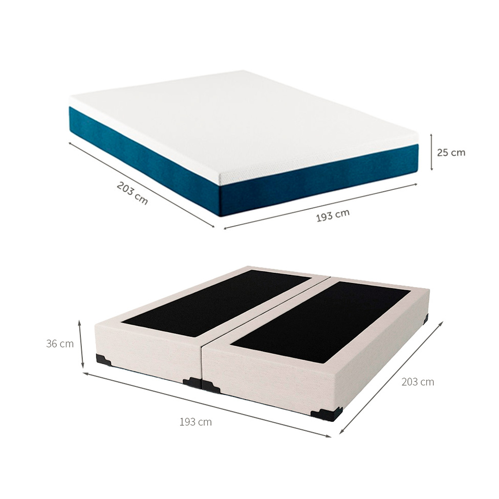 Cama Box King Joe Linho Cru com Colchão Guldi Mola Ensacada Original Firme (25x193x203) Azul e Branco