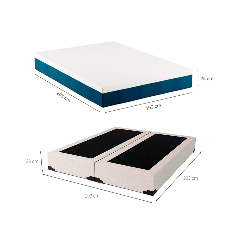 Cama Box King Joe Linho Cru com Colchão Guldi Mola Ensacada Original Macio (25x193x203) Azul e Branco