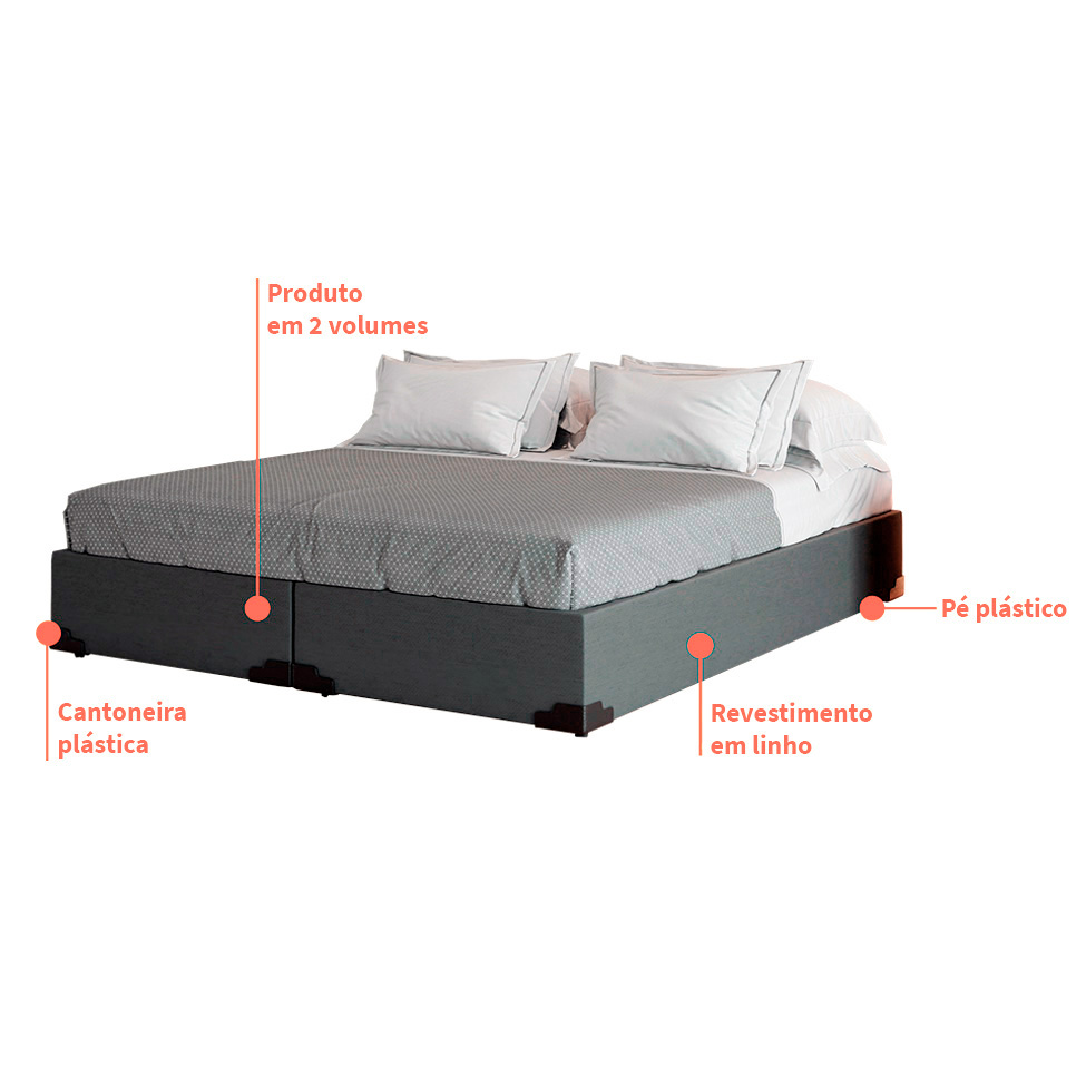 Cama Box King Joe Linho Grafite com Colchão Guldi Dream Mola Ensacada (30x193x203) Cinza e Branco