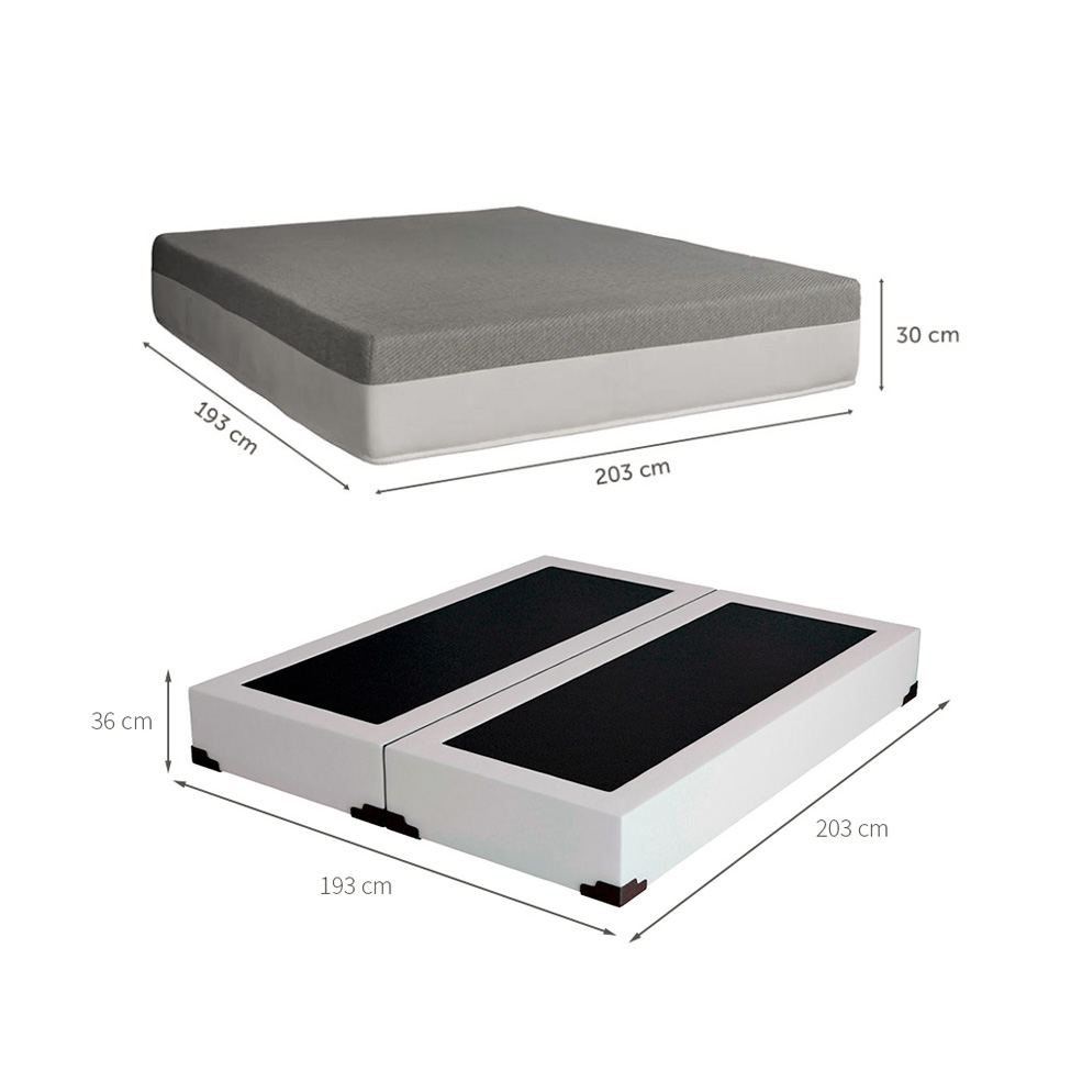Cama Box King Joe Revestimento Sintético Branco com Colchão Guldi Dream Mola Ensacada (30x193x203) Cinza e Branco