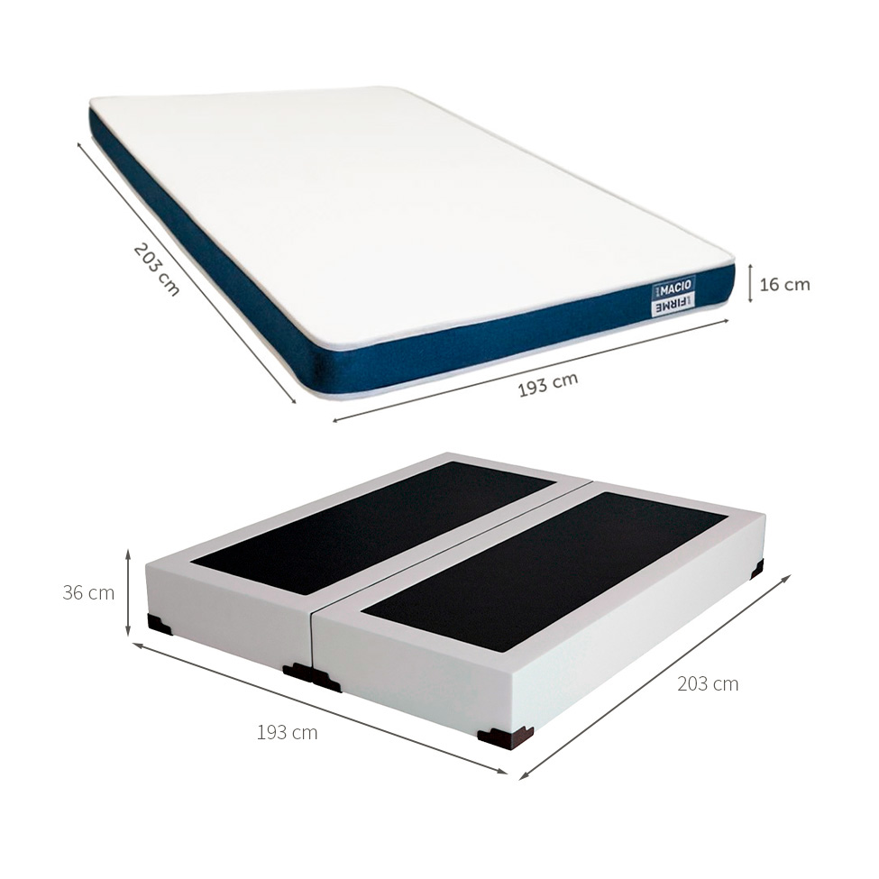 Cama Box King Joe Revestimento Sintético Branco com Colchão Guldi Duplo Plus D28 (16x193x203) Branco e Azul