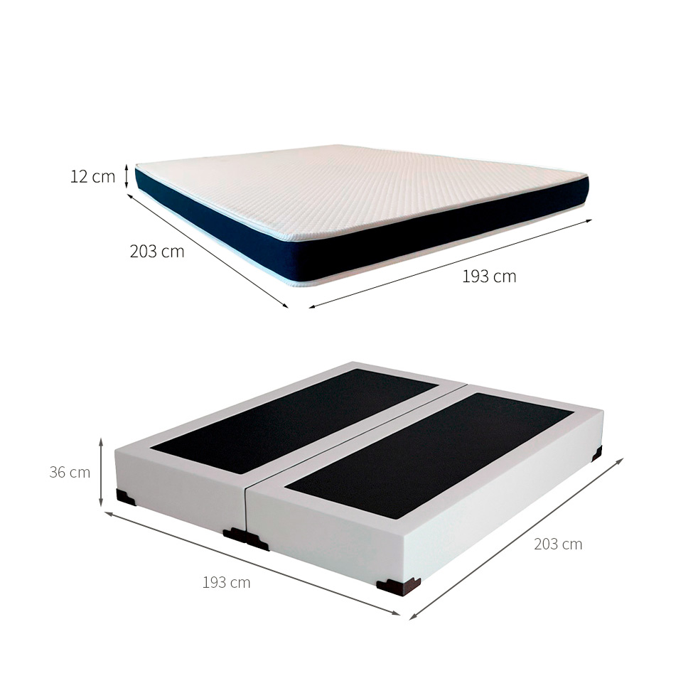 Cama Box King Joe Revestimento Sintético Branco com Colchão Guldi Espuma D28 Duplo 12cm (12x193x203) Azul e Branco