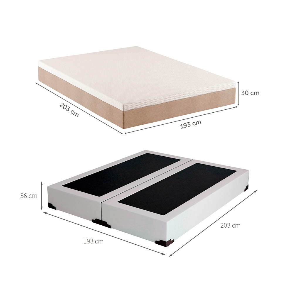 Cama Box King Joe Revestimento Sintético Branco com Colchão Guldi Massageador Quântico Molas Ensacadas (30x193x203) Branco e Bege