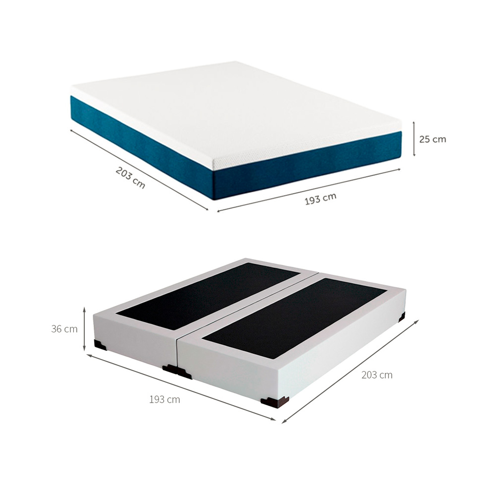 Cama Box King Joe Revestimento Sintético Branco com Colchão Guldi Mola Ensacada Original Firme (25x193x203) Azul e Branco