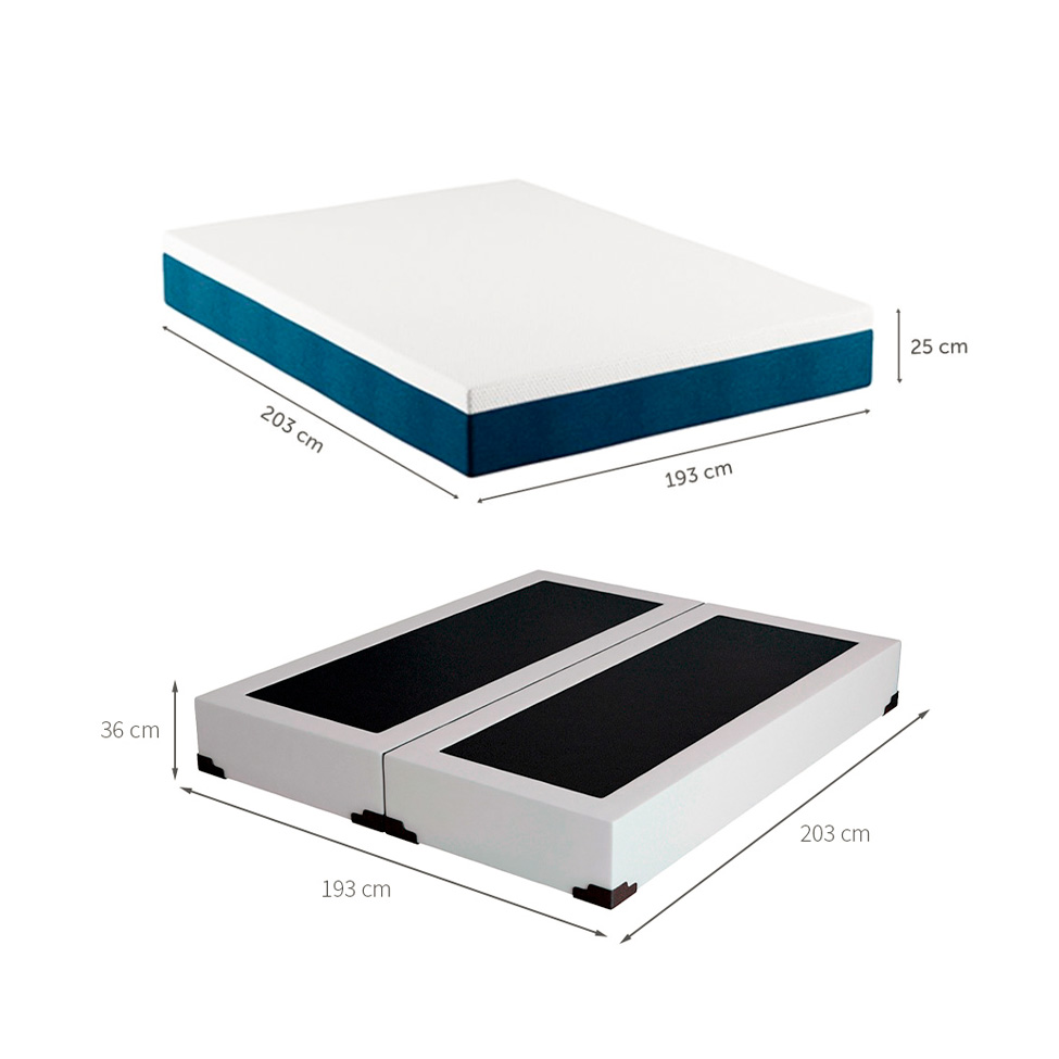 Cama Box King Joe Revestimento Sintético Branco com Colchão Guldi Mola Ensacada Original Macio (25x193x203) Azul e Branco