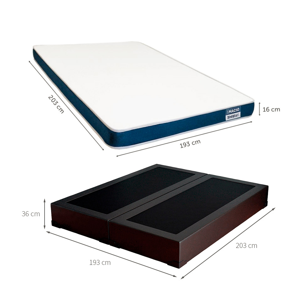 Cama Box King Joe Revestimento Sintético Preto com Colchão Guldi Duplo Plus D28 (16x193x203) Branco e Azul