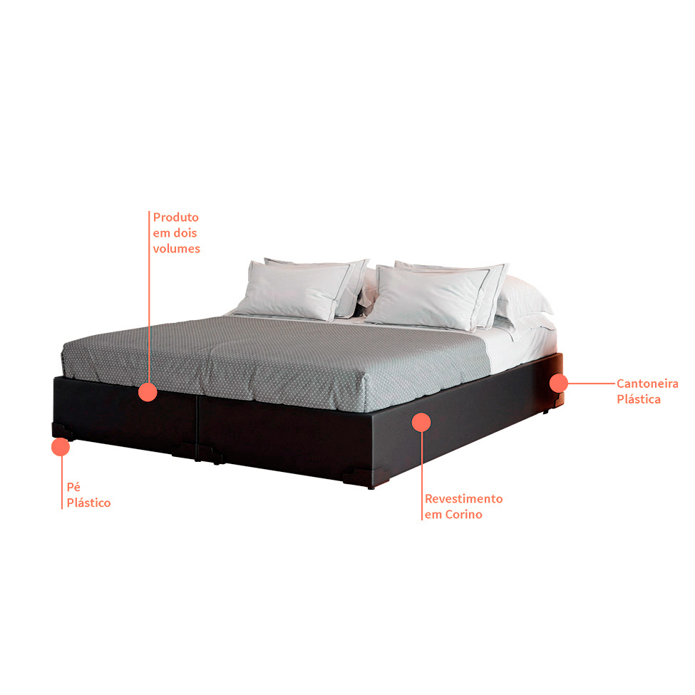 Cama Box King Joe Revestimento Sintético Preto com Colchão Guldi Espuma D28 Duplo 12cm (12x193x203) Azul e Branco
